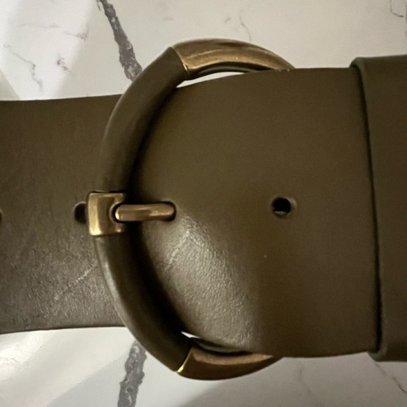 Talbots Wide Genuine Leather Olive Belt Brass and Leather Buckle Size Small - Picture 2 of 8
